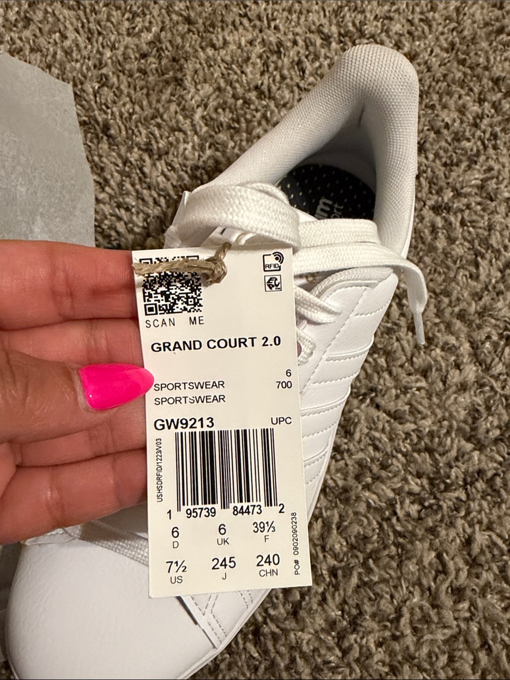 adidas Grand Court 2.0 White cloud foam Women's Sneakers (7½ US) - Picture 3 of 9